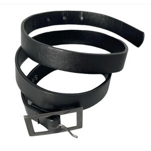 NARROW Black Vegan Leather Belt Ladies Pewter Look Rectangle Buckle Size Small